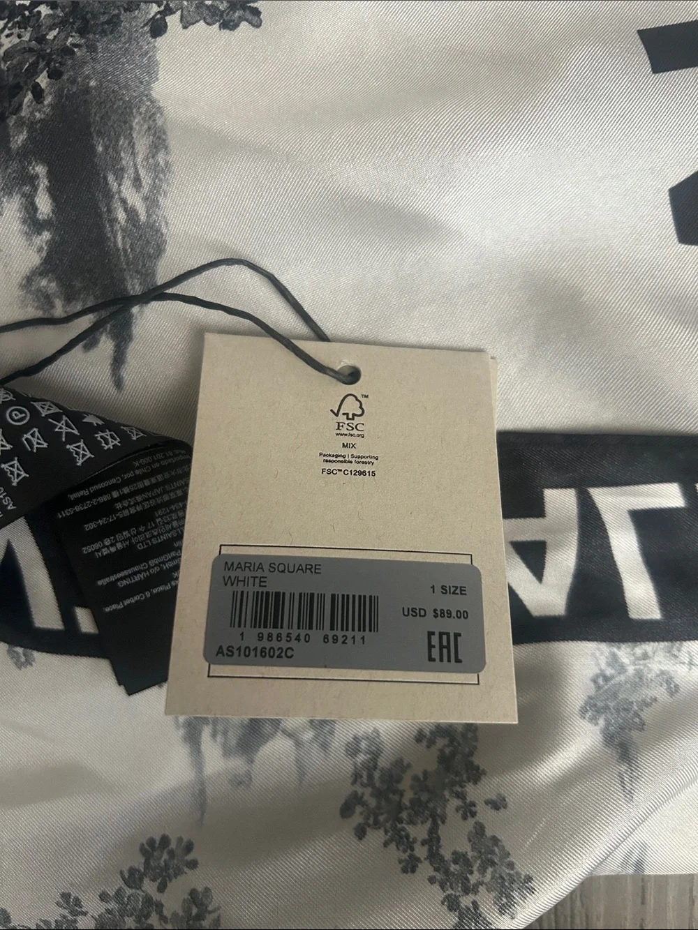 NWT AllSaints Black and White Logo Square Silk Scarf